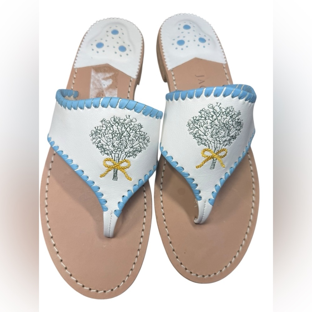 Jack Rogers Baby’s Breath Embroidered Leather Thong Flip Flops Sandals